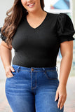 Plus Size Ribbed Knit Puff Sleeve Bodysuit