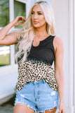 Black Gradient Leopard Split Neck Tank Top