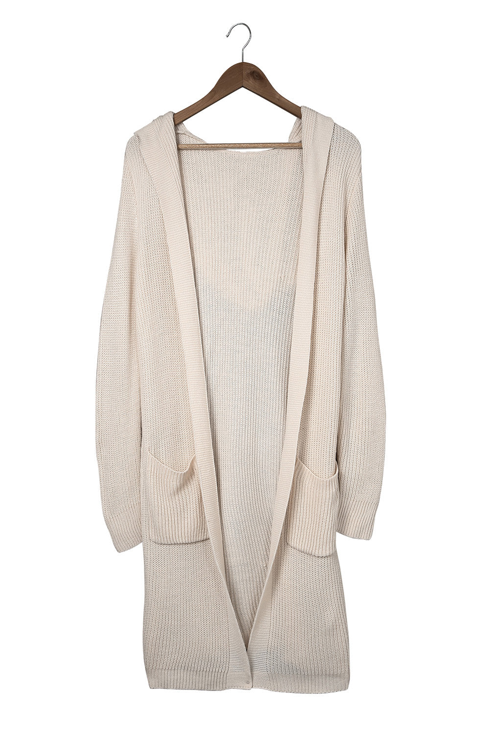 Hooded Pockets Open Front Knitted Cardigan