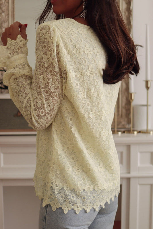 Floret Lace V Neck Long Sleeve Blouse