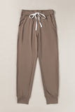 Dark Brown Drawstring Waist Pocketed Joggers