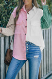 Pink Color Block Button Shirt with Pocket