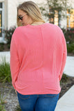 Peach Blossom Plus Size Ribbed Textured Long Sleeve T Shirt