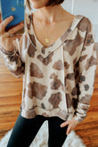 V Neck Animal Print Long Sleeve Top