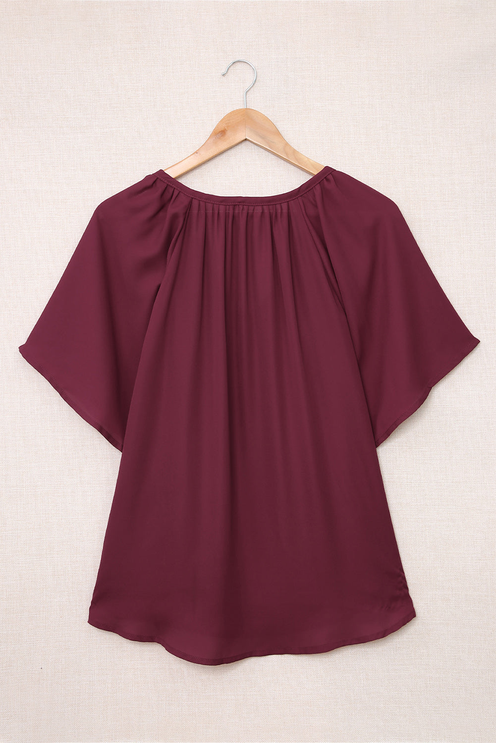 Split Neck Pleated Loose Top