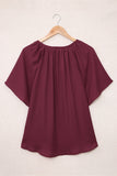 Split Neck Pleated Loose Top