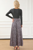 Black Long Sleeve Fitted Bodice Leopard Maxi Dress