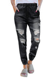 Blue Pocketed Distressed Denim Joggers