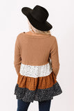 Ribbed Long Sleeve Dotted Tiered Ruffled Flowy Top