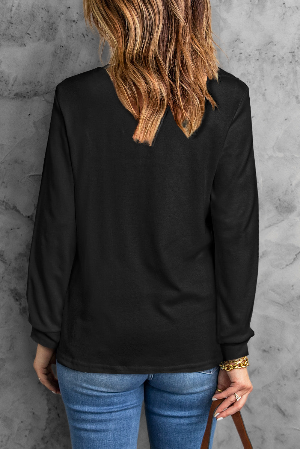 Plain Crew Neck Long Sleeve Top