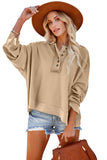 Khaki Casual Button Solid Patchwork Trim Hoodie