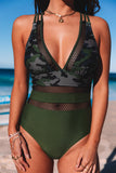 Army Camo Patchwork One Piece Swimsuit