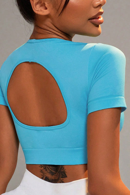 Cutout Back Cropped Short Sleeve Active Top