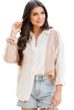 Rose Color Block Buttoned Raw Hem Textured Shirt