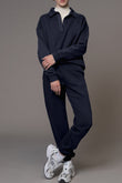 Navy Blue Fold Down Collar Pullover and Joggers Tracksuit