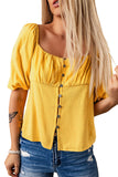 Blouse jaune froncée boutonnée à manches bouffantes