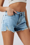 High Waist Distressed Washed Denim Shorts