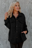 Gray Retro Quilted Flap Pocket Button Shacket