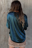 Glitter Chest Pocket Round Neck Long Sleeve Top