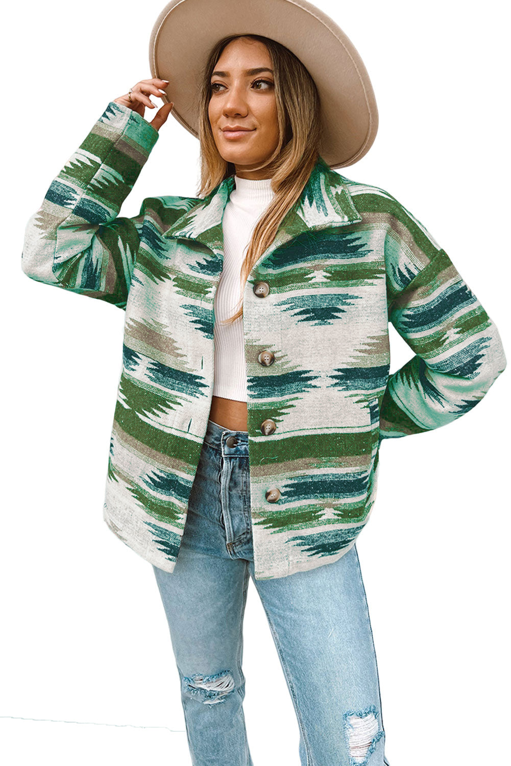 Multicolor Aztec Print Zipped Split Neck Hoodie