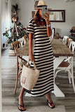 Stripe Print V Neck Maxi Dress with Side Splits