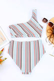 Multi Striped One Shoulder Bikini High Waist Swimsuit