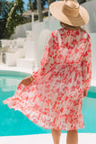 Sweet Floral Print Frill Hem Puff Sleeve Cover Up