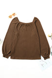 Square Neck Puff Sleeve Waffle Knit Top