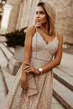 Spaghetti Strap V-Neck Lace Maxi Dress