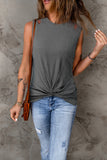 Khaki Rib Knit Cut-out Front Twist Tank Top