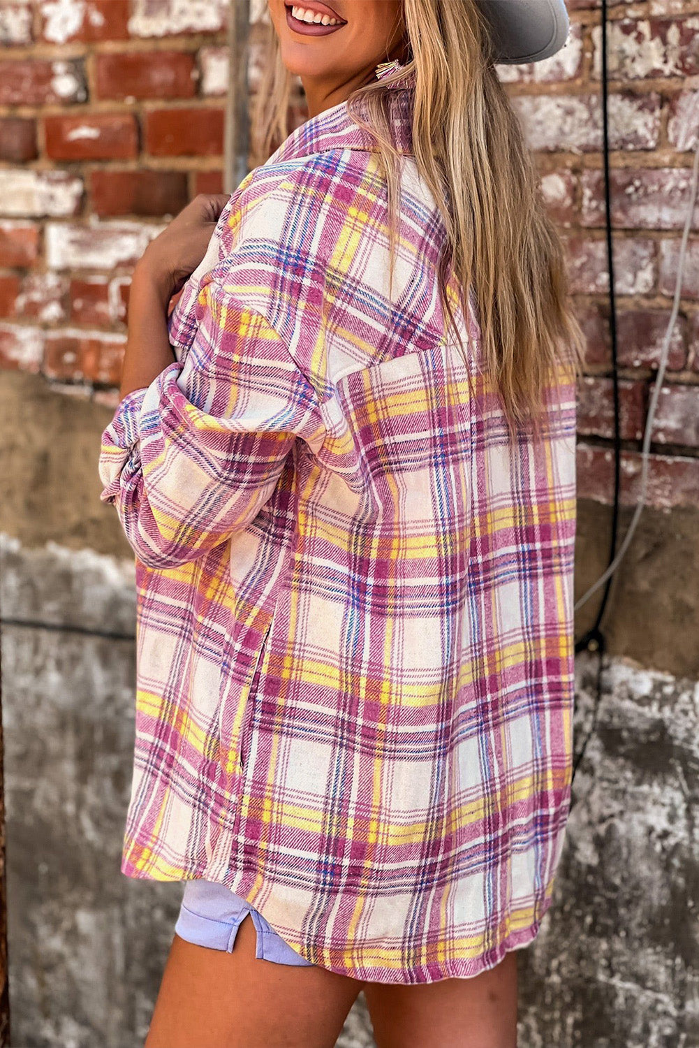 Plaid Print Rounded Hem Shirt Jacket