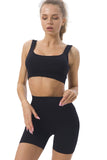 2pcs Solid Color Ribbed Knit Yoga Set