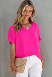 Solid V Neck Short Sleeve Blouse