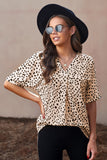 Animal Print V-neck Rolled Sleeve Tunic Top