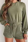 Corded Pullover Long Sleeve Drawstring Romper