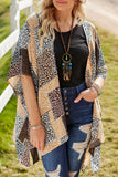 Leopard Color Block Open Front Kimono