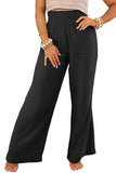 Pantalon noir texturé taille haute jambe large grande taille