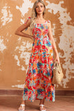 Vibrant Tropical Print Smocked Ruffle Tiered Maxi Dress