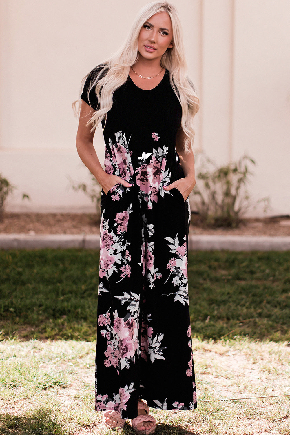 Contrast Floral Empire Waist Maxi Dress