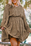 Plus Size Ruffled Long Sleeve Animal Spotted Print Dress