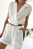 Collared Wrap V Neck Lightweight Textured Romper