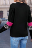 Khaki Leopard Colorblock Patchwork Crew Neck Long Sleeve Tee