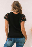 Lace Ruffle Sleeve Round Neck T Shirt