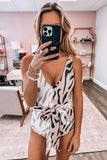 Two-tone Zebra Print One Piece Swimsuit