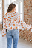 Tassel Tie V Neck Bubble Sleeve Floral Blouse