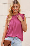 Contrast Trim Ruffled Crew Neck Sleeveless Top