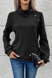 Apricot Asymmetric Buttons Detail High Neck Textured Sweatshirt