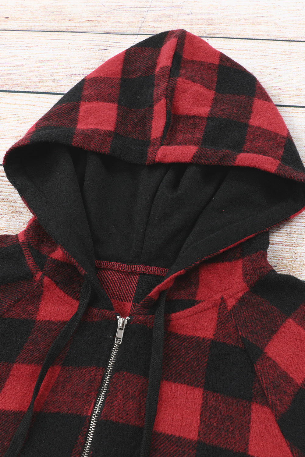 Buffalo Plaid Zipped Front Pocketed Hoodie