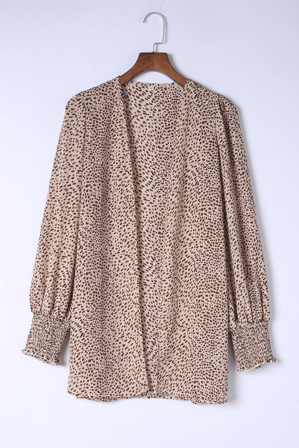 Animal Print Shirred Cuff Lantern Sleeve Cardigan