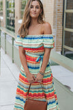 Print Lace-up Ruffled Off Shoulder Maxi Dress